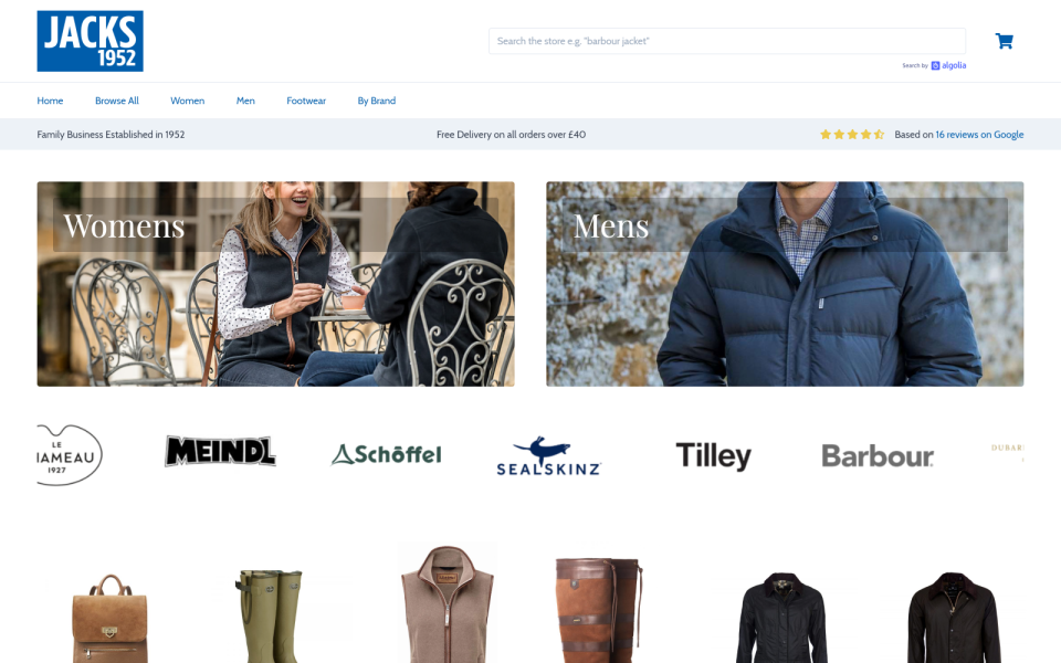 Online shop for a country clothing retailer screenshot